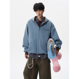 8XL-M 美式复古撞色连帽水洗夹克男高级感做旧情侣外套JK1327P88图片