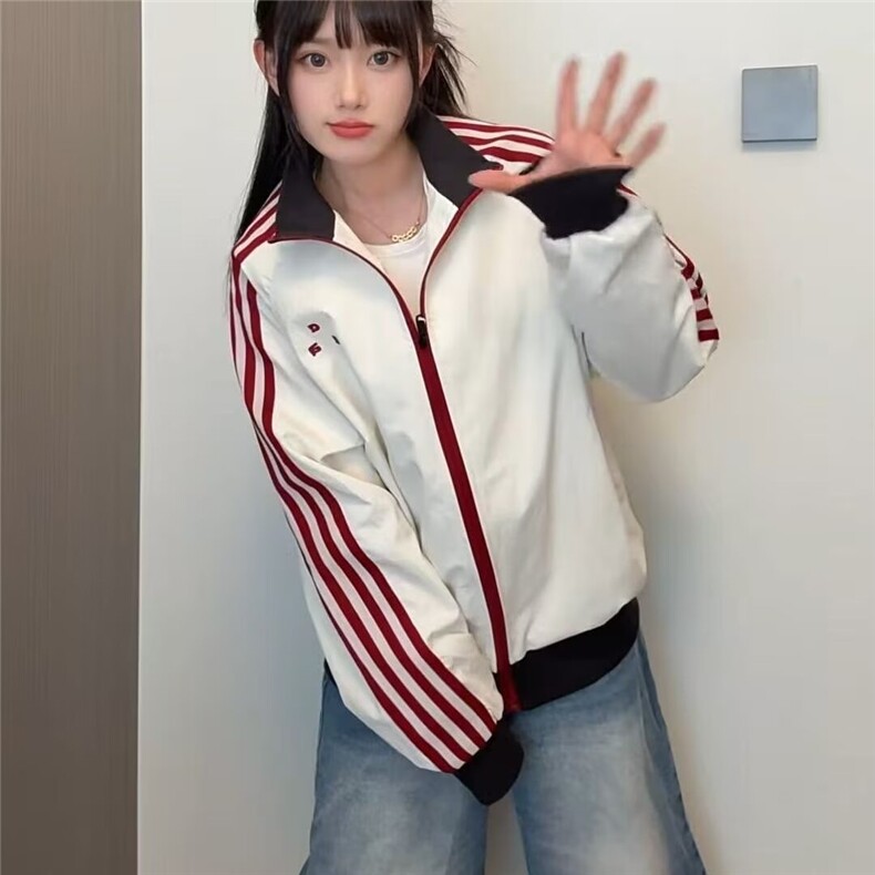 F81-P602025新款美式复古拼色条纹时尚夹克男女秋季户外宽松,男装夹克,电商B323A