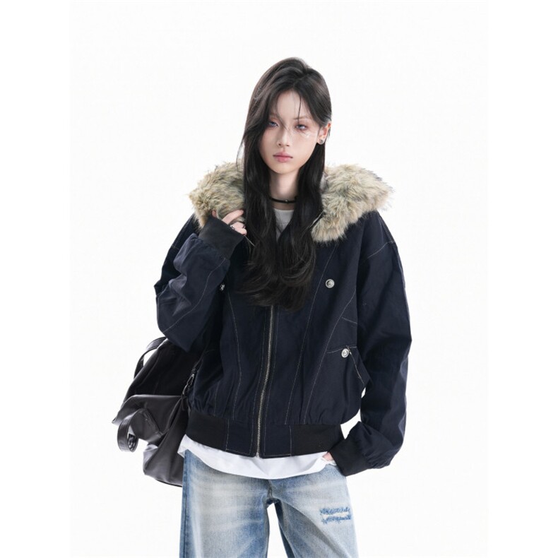 座山雕毛领保暖连帽棉服外套女cleanfit加厚加绒夹克MF368-P90,男装夹克,星座412-3