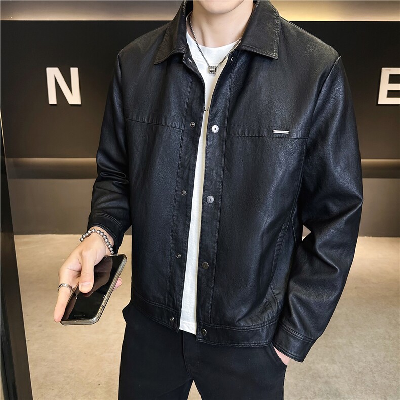 2026新款春季外套男款美式休闲翻领机车皮夹克A313-88591-P145,男装夹克,电商A313