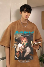 ！24夏季新款宽松大码港风人物涂鸦麂皮绒T恤TJ2365-特p19，男装T恤，星座508（原C305）