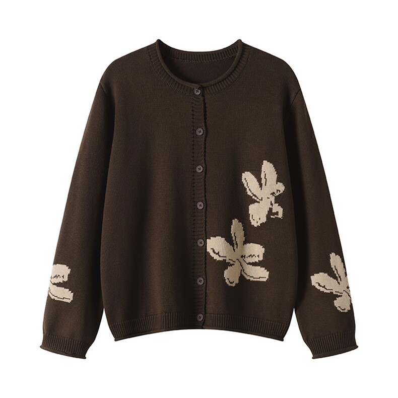 2025早春新款韩版时尚简约针织绣花开衫，女装针织衫/毛衣，温伦斯特羊绒