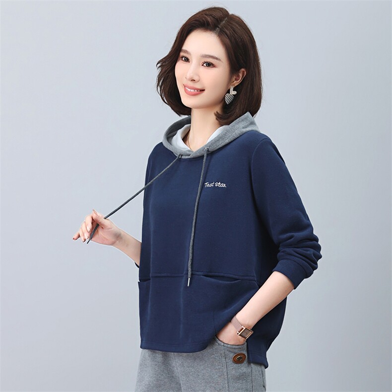 早秋连帽卫衣女春秋2024春秋季新款女士外套小个子妈妈短款上衣,女装卫衣/绒衫,涵誉