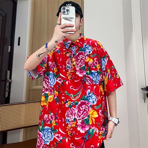 P01中性男女休闲大码花衣服polo衫宽松透气东北大花风团队服图片