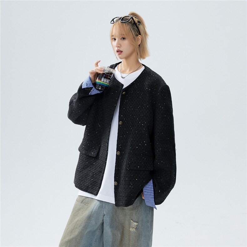 2026春季新款小香风拼接格子领子可拆设计感穿搭外套W359P105,女装短外套,电商A170