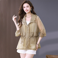 轻薄防晒衣女2024夏季新款时尚休闲户外凉感透气减龄收腰连帽外套，女装防晒衣，靓衣阁