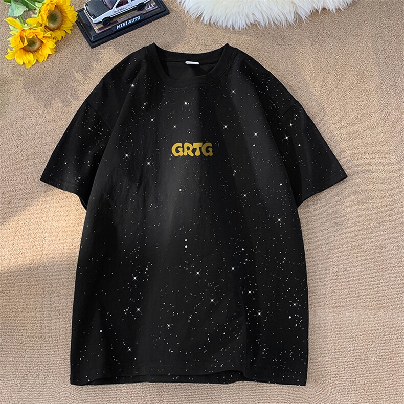 量大优供抖音视频支持得物配合二开美式满天星亮片短袖T恤MTX159,男装T恤,电商A486