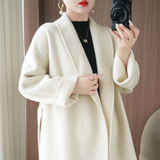 2025年秋季修身型中长款系带羊毛外套，女装毛呢外套，众策羊绒