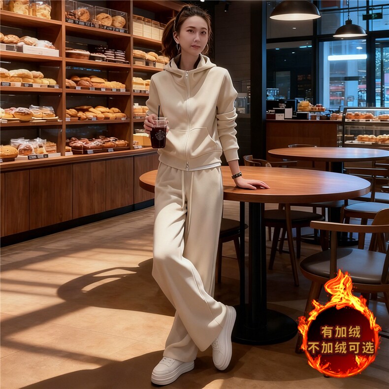 高端时尚套装女秋冬新款连帽短款卫衣内搭白色背心阔腿长裤三件套,女装套装/套裙,江南
