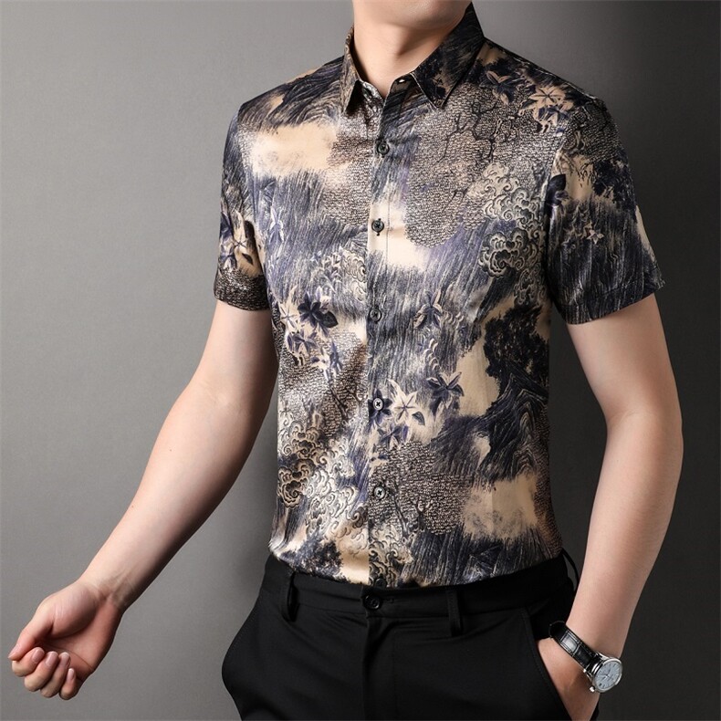 2023夏季新款短袖衬衫中年男士潮时尚休闲男装ZL81213-P205,男装衬衫,星座1105-3