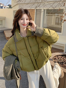 韩系格纹连帽泡芙羽绒服外套女冬2025新款设计白鸭绒面包服图片