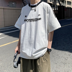 夏季美式高街重磅纯棉三条杠织带撞色男女短袖T恤ZD651-特P30，男装T恤，电商A486-1
