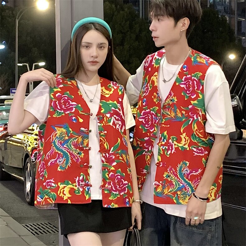MJ02情侣东北大花盘扣风马甲外套团队服喜庆婚礼男女背心坎肩,男装背心/马甲,星座115A(原星座507）