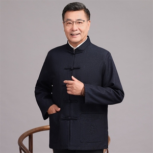 2026春款棉麻中老年风唐装外套男中式复古盘扣爷爷过生日外套图片