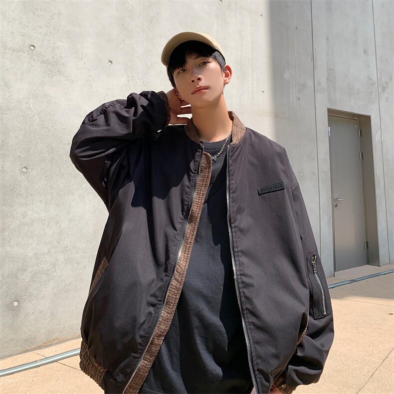 A693-P60 秋季古着感情侣款外套男美式复古oversize纯色棒球服图片