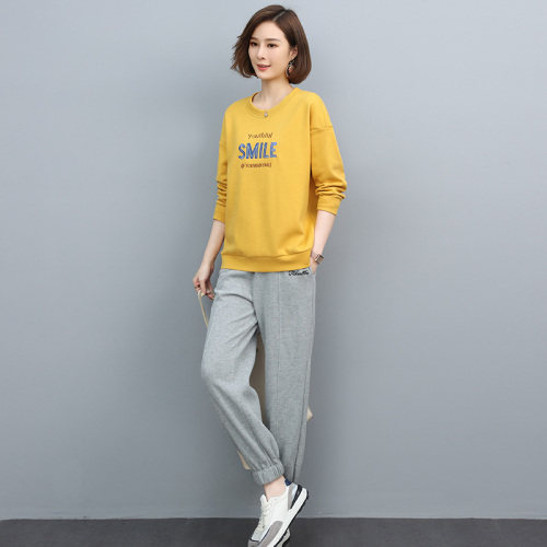 2022春季新款简约时尚气质圆领个性字母图案宽松休闲两件套,女装套装/套裙,丽影随形