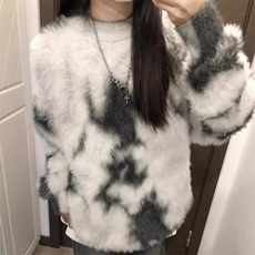 【有货】DM6066-P60慵懒撞色水貂绒毛衣女冬季新款宽松加厚针织衫，男装针织衫/毛衣，星座603-2