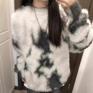 【有货】DM6066-P60慵懒撞色水貂绒毛衣女冬季新款宽松加厚针织衫图片