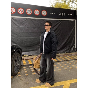 美式水洗做旧褶皱微喇裤男春秋季新款潮牌设计感百搭垂感运动裤潮图片