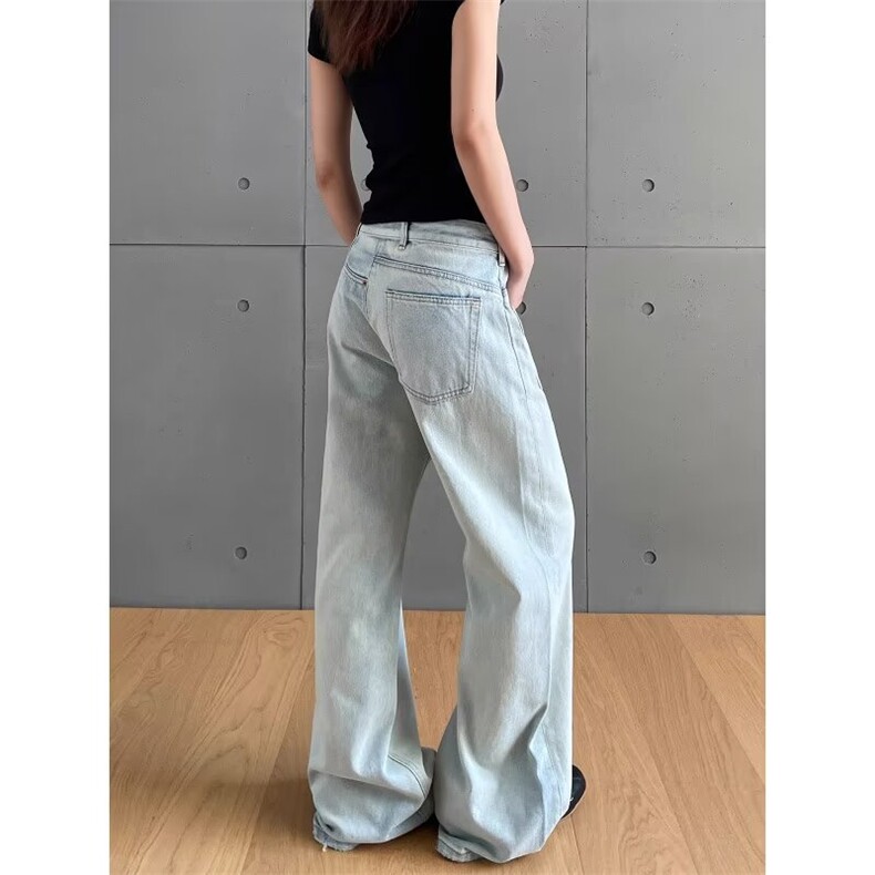 2025美式反穿错位牛仔裤男女夏秋新款宽松阔腿拖地裤RK3048-P45,男装牛仔裤,星座412-1