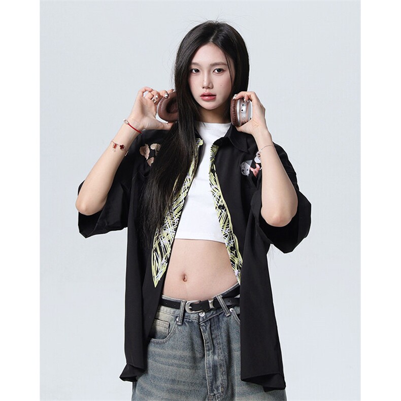 美式手绘涂鸦衬衫男夏季小众潮牌设计感短袖衬衣25XC33160-特批46,男装衬衫,电商A042