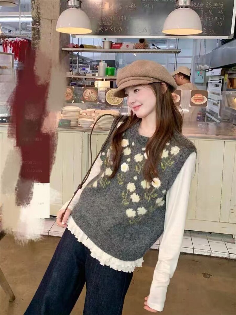 2025年秋季花朵马甲时尚百搭通勤简约休闲马甲，女装马甲，暖烁特种纱工厂店