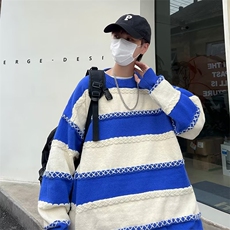 秋冬针织衫宽松线衣外套新款设计感圆领套头条纹毛衣男M728-P42，男装针织衫/毛衣，星座512-3