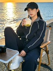 韩版休闲运动套装秋季新款女时尚减龄纯色立领卫衣直筒长裤两件套，女装套装/套裙，江南