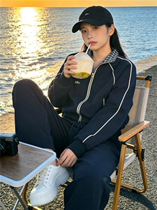 韩版休闲运动套装秋季新款女时尚减龄纯色立领卫衣直筒长裤两件套图片