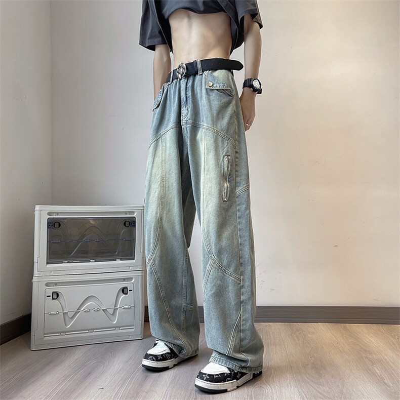 美式复古设计感阔腿牛仔裤女夏季高腰街头hiphop高街NG14 P58图片