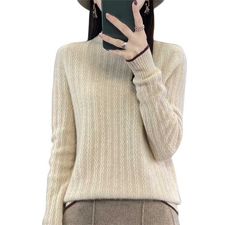 时尚半高领毛衣女2024秋冬新款纯色简约百搭羊毛针织衫,女装羊毛衫,暖圣羊羊绒