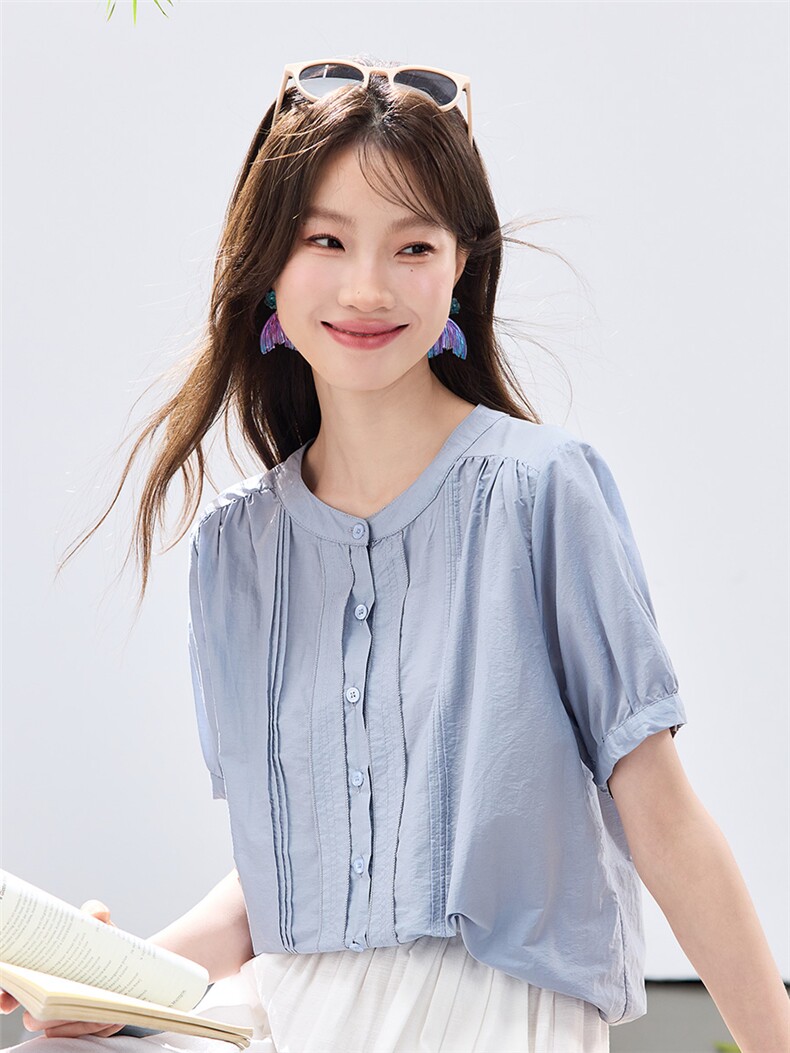 现货2026夏装新款休闲凉爽透气女士上衣衬衣衬衫,女装衬衫,木子恋