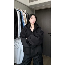 抖音得物高品质26春装美式高街铆钉杜宾犬耳朵开衫卫衣外套W125，女装短外套，电商A486