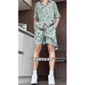 短袖衬衫男+短裤男套装男100%聚酯纤维M-5XL大码TZ78707P50控98图片