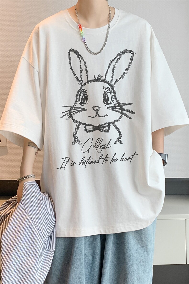 已注册/夏季内景简笔画印花宽松短袖T恤男潮大码打底DT00596/P25,男装T恤,电商B316