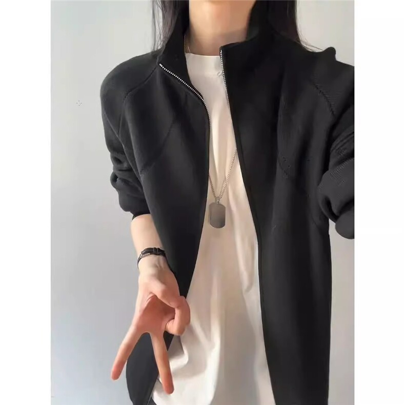 网图秋冬高克重针织开衫男士立领双拉链美式宽松毛衣外套M113-P52,男装针织衫/毛衣,电商A099