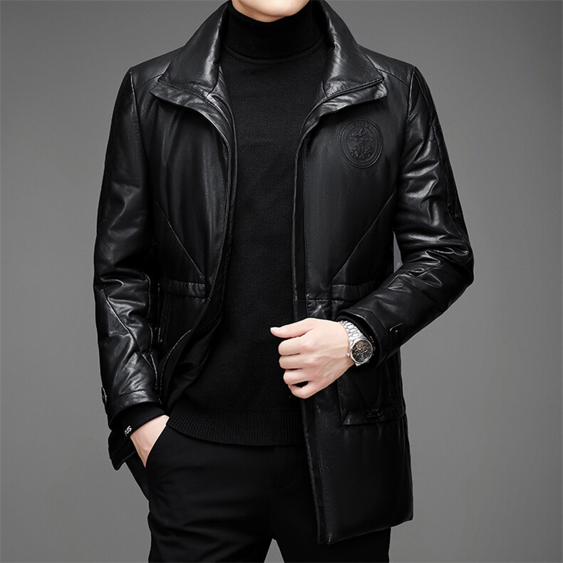 DLSN8128羽绒皮衣男头层绵羊皮白鸭绒羽绒服皮风衣P1400,男装皮衣,电商B360