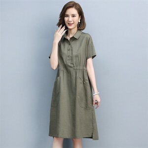 连衣裙2025夏季新款亚麻大码女装胖mm中年妈妈高端棉麻衬衫裙子,女装连衣裙,丽影随形