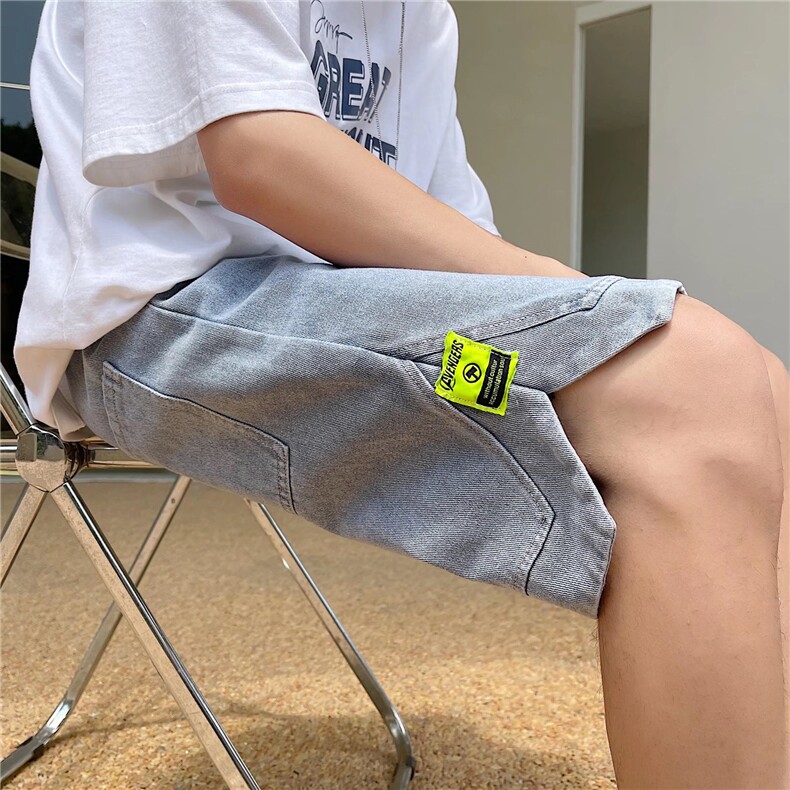 牛仔短裤男潮牌夏季薄款外穿潮流宽松五分裤子休闲直筒5分裤,男装牛仔裤,星座410-7