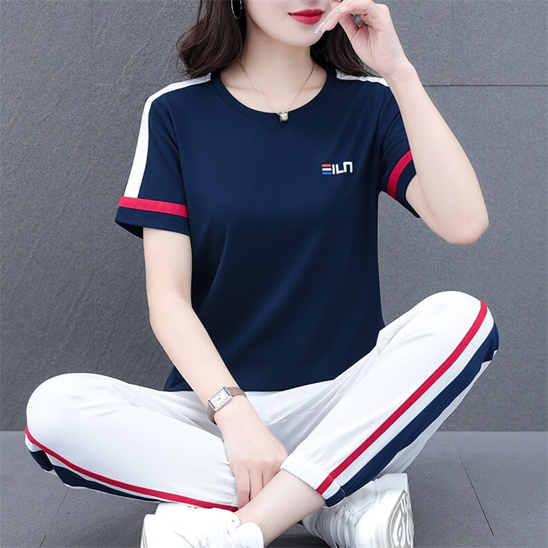 燕颉运动服套装女夏季薄款时尚宽松冰丝短袖洋气休闲两件套夏天,女装运动套装,燕颉服饰
