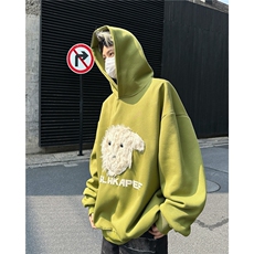 美式复古刺绣连帽绿色卫衣男女宽松百搭慵懒风外套，男装卫衣，星座716-4