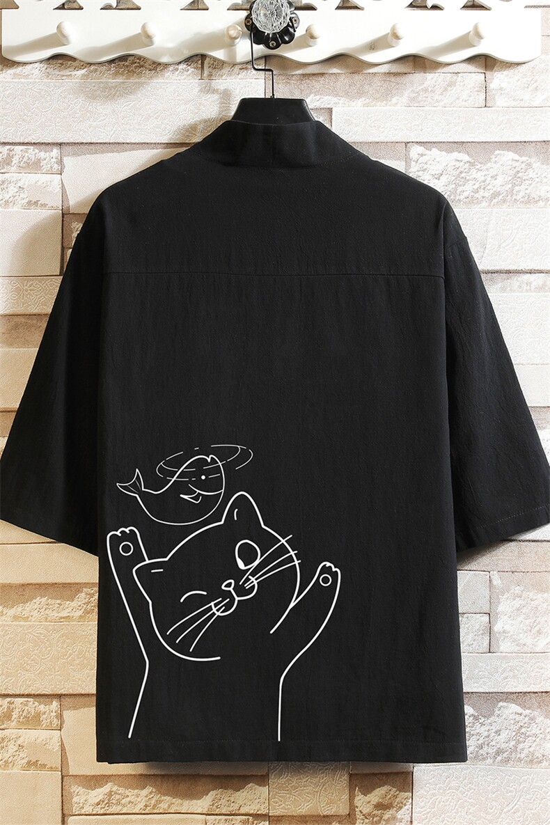 HF59133-P40风汉服男开衫外套七分袖道袍砖墙挂拍,男装民族服装,电商A040A