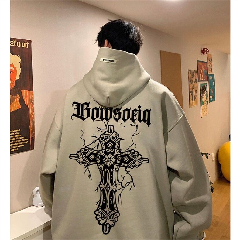 供抖音丶重磅高品棉350克排扣连帽哥特字卫衣LW6076-特p58控78,男装卫衣,星座508（原C305）