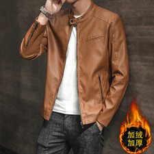 款1016潮牌皮衣男秋立领加绒加厚外套休闲皮夹克韩版修身，男装皮衣，电商D310（原电商305）