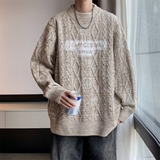 日系复古字母慵懒风毛衣男秋冬季宽松保暖套头针织上衣MZ620-P70，男装针织衫/毛衣，星座412-3