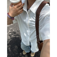 薄款冰丝短袖衬衫男简约纯色垂感休闲痞帅衬衣CS288-P20，男装T恤，星座301C-5