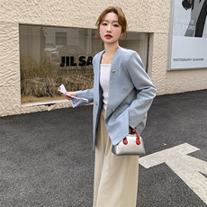 小香风亮片蓝色西装外套女春秋2025新款小个子高级感西服百搭超火，女装西装，2C169