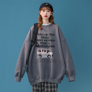 2024春装新款复古都市小众印花休闲宽松套头卫衣潮 W160 P30控48图片