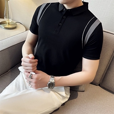 设计感夏季拼接半袖T恤翻领Polo衫新款潮流短袖体恤D342-T0242，男装T恤，电商D342