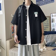 华夫格口袋衬衫夏季港风bf宽松短袖男潮牌百搭休闲外套W3174-P32，男装衬衫，星座512-2